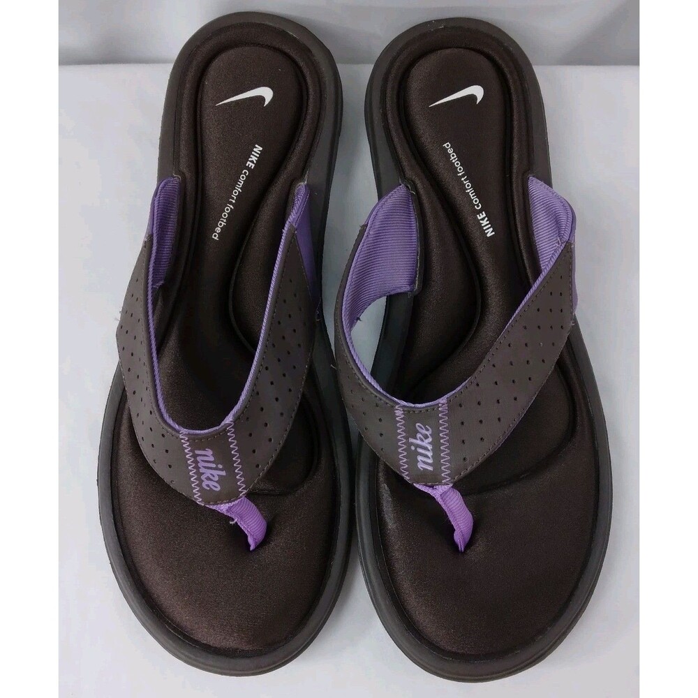 Nike Comfort Footbed Sandal Brown Purple Thong Slide Flip Flop Shoe Women's 11